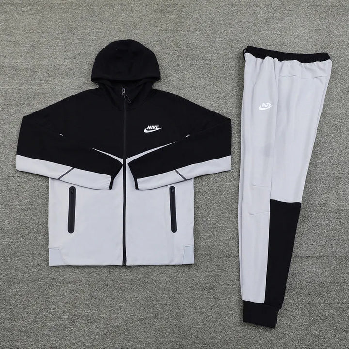 Nike Tech Fleece Full Zip Hoodie رمادي وأسود مجموعة كاملة