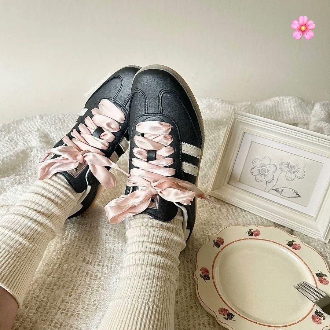 Adidas samba black pink Ribbon lace