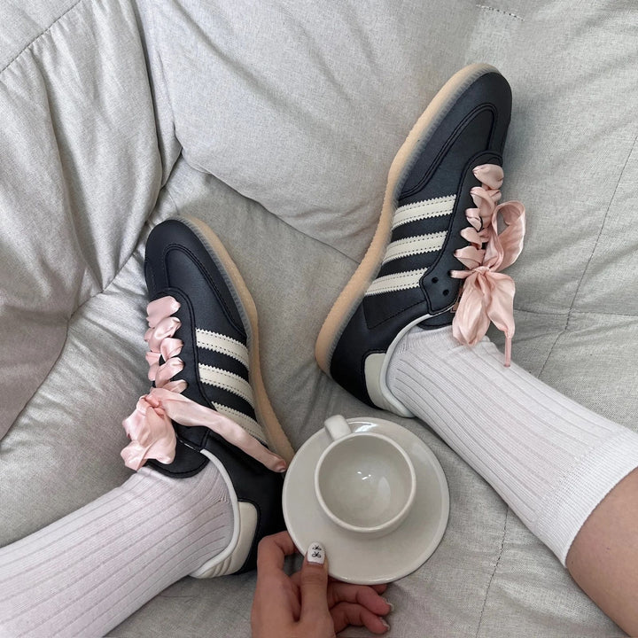 Adidas samba black pink Ribbon lace