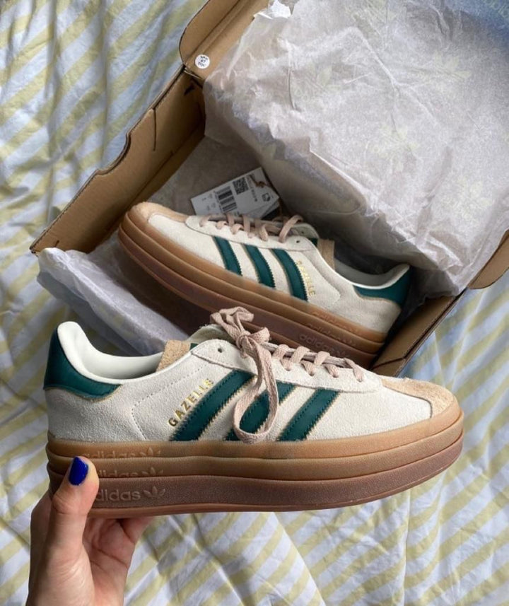 adidas Gazelle Bold Magic Beige Collegiate Green - uaessss