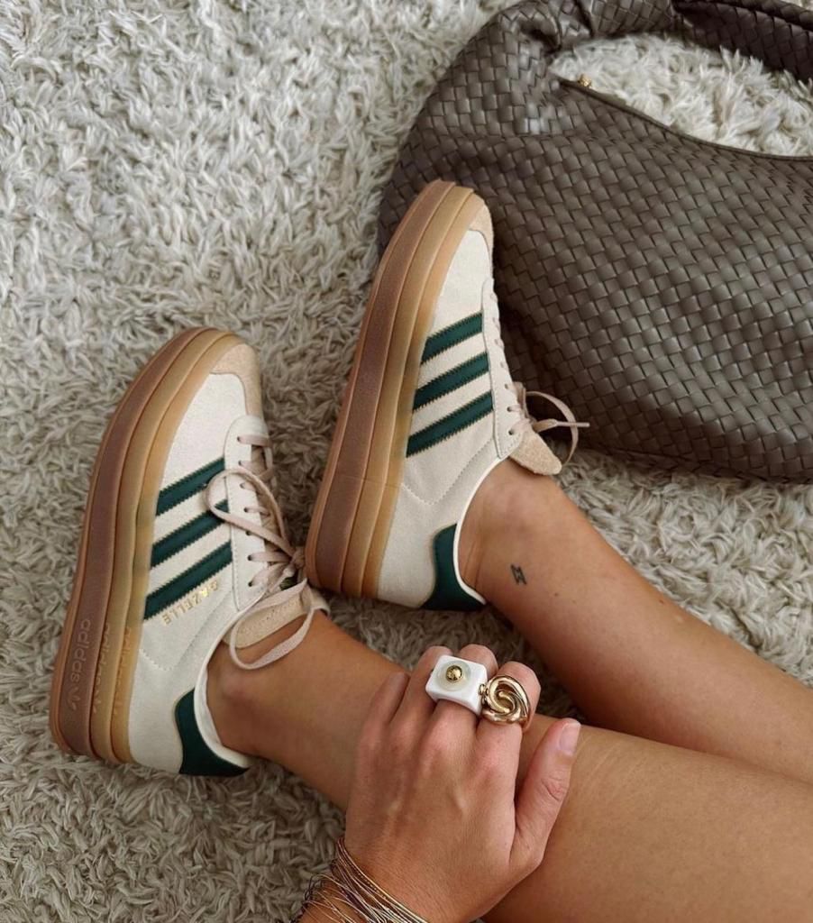 adidas Gazelle Bold Magic Beige Collegiate Green - uaessss