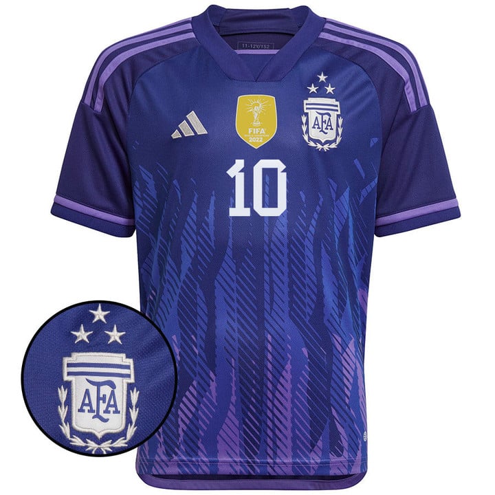 Argentina AWAY 3 STARS WITH MESSI 10 & BADGES JERSEY - uaessss