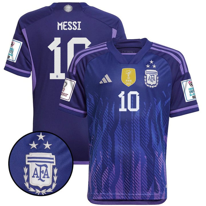 Argentina AWAY 3 STARS WITH MESSI 10 & BADGES JERSEY - uaessss