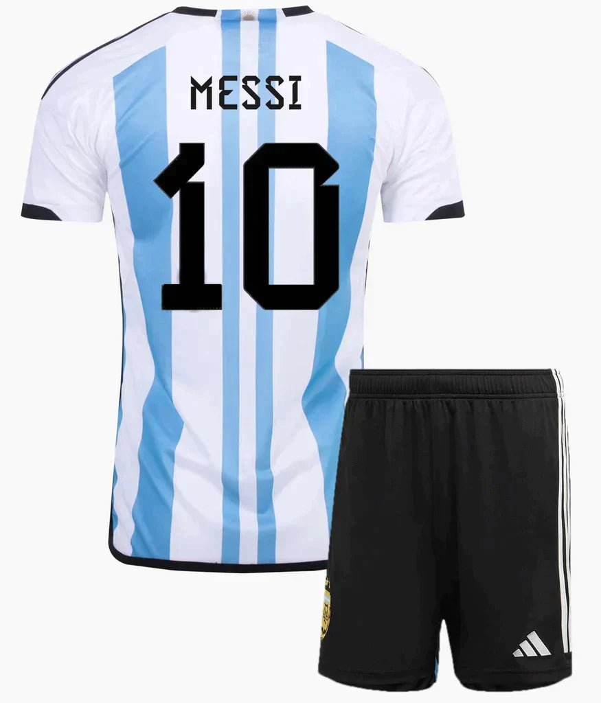 Argentina Kids Home Kit 3 star woth MESSI 10 2022/23 - uaessss