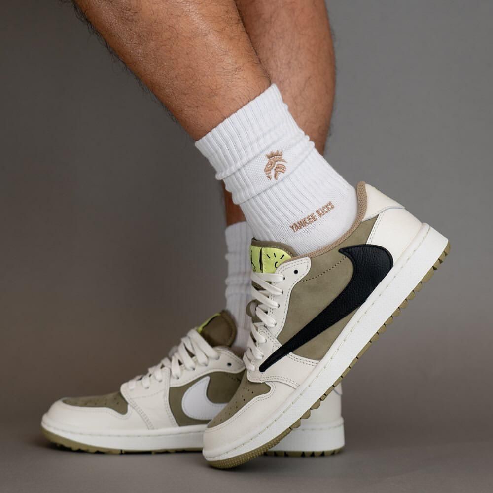 Travis Scott Jordan 1 Low Golf olive