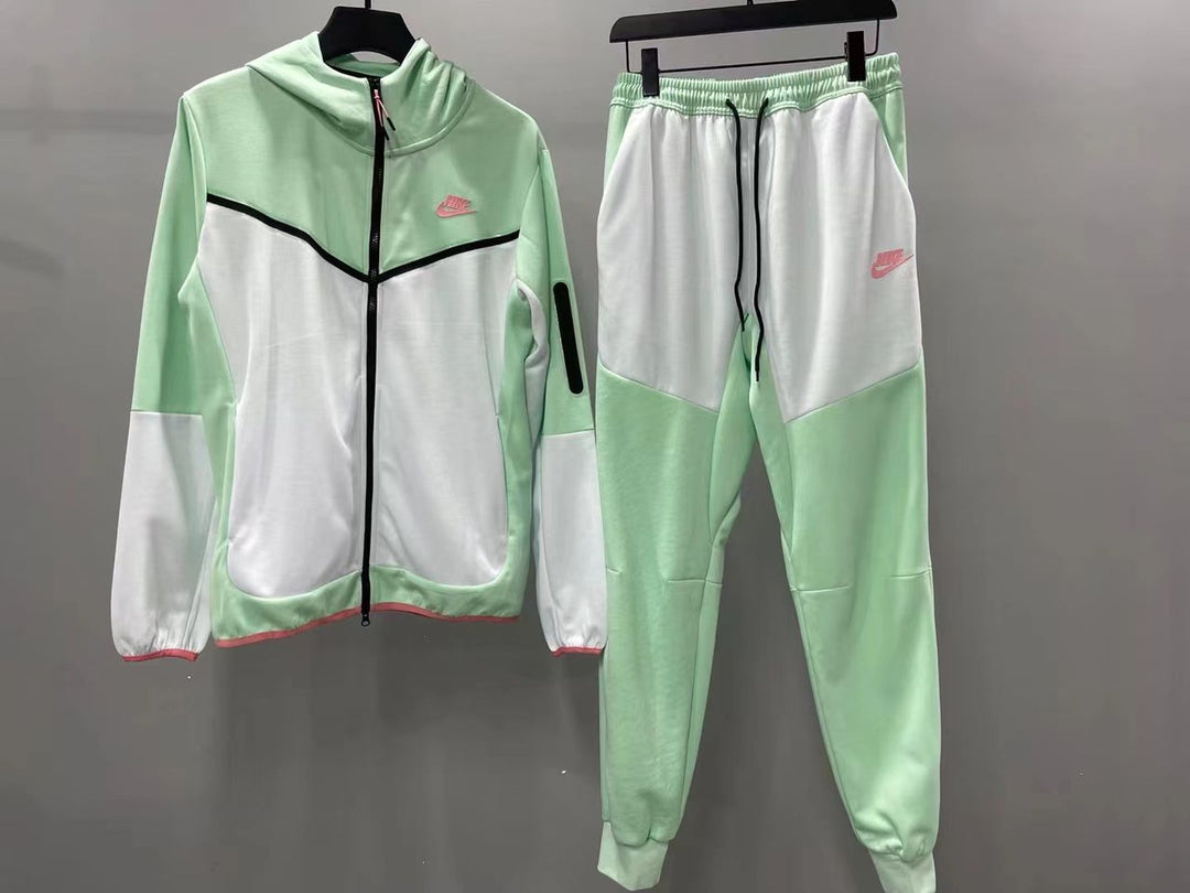 Nike Tech Fleece Full Zip Hoodie أخضر أبيض مجموعة كاملة